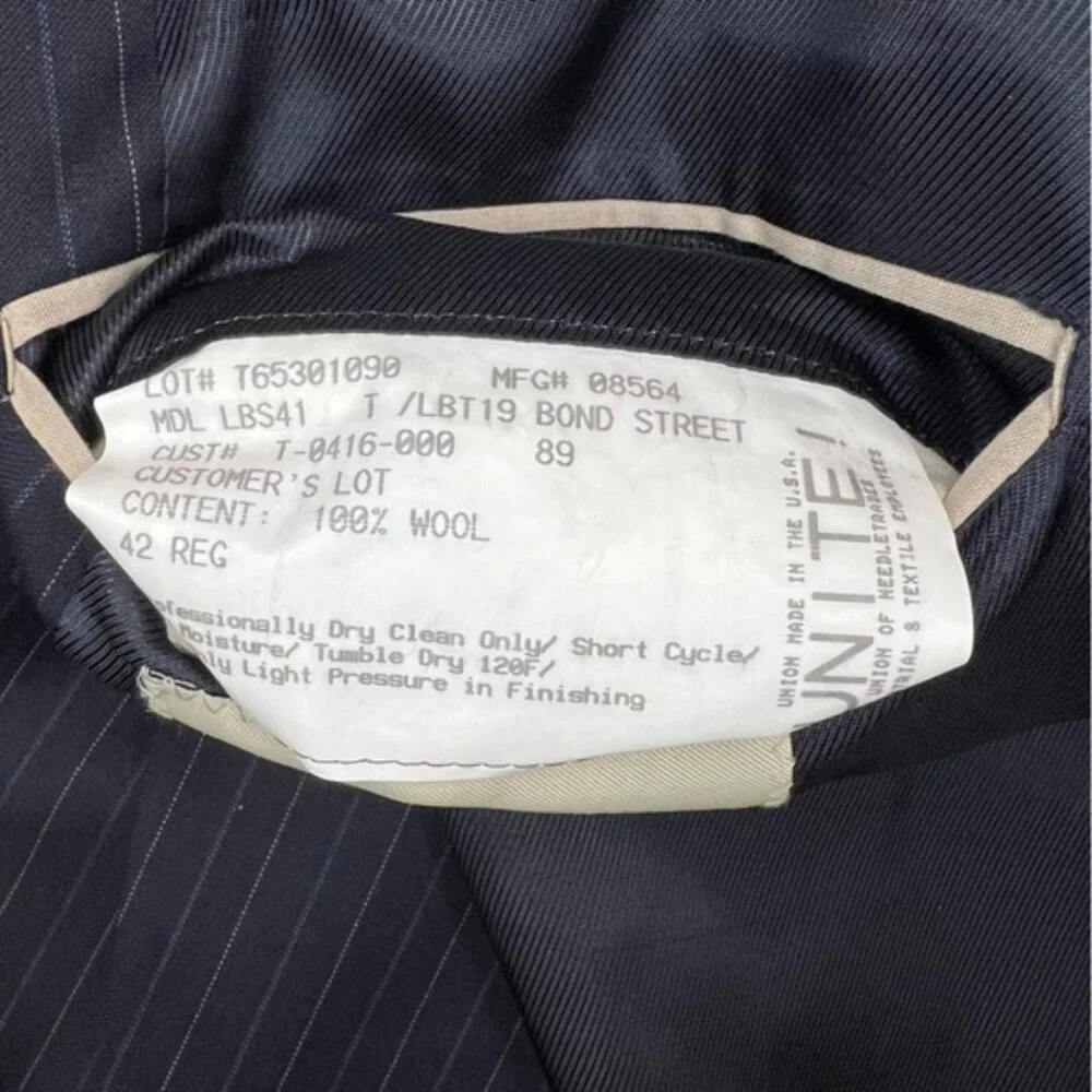 BURBERRY LONDON 100% WOOL Navy Blue Striped Suit Blazer MDL LBS41‎ Size 42 REG